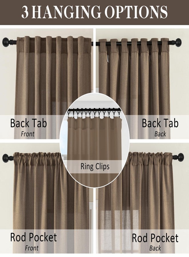 DONREN Natural Linen Blended Curtains - Back Tab Window Treatments Panels Drapes for Living Room/Bedroom, Light Filtering Semi Sheer (Set of 2, 50" x 84", Brown) - Image 3
